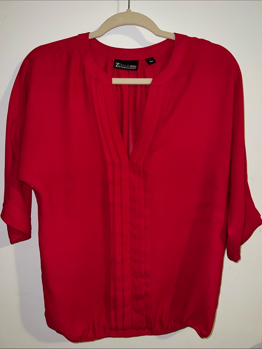 Red Pleated-Front Women’s Blouse
